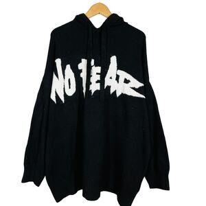NEW! No Fear x H&M Long Sleeve Hooded Sweater Oversize Baggy Skate Black - L